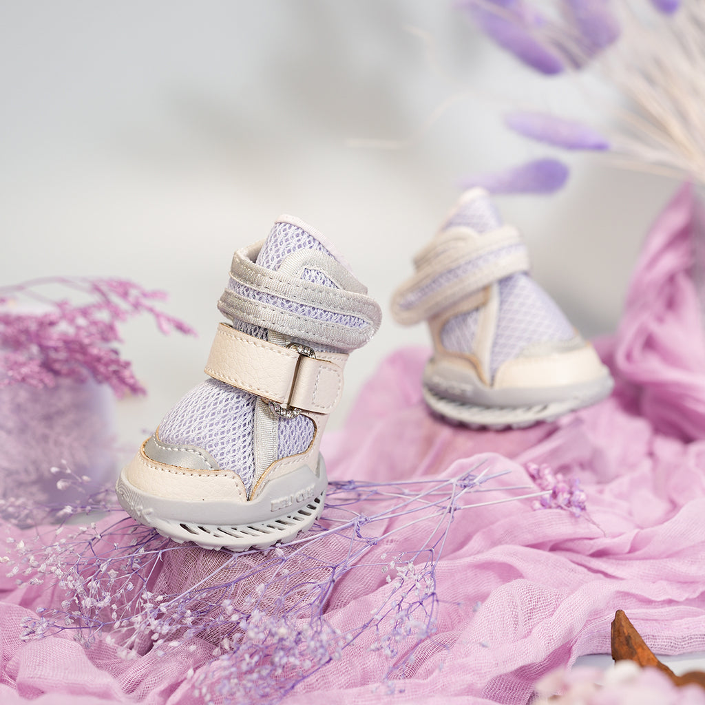 Breathable Dog Shoes – Soft Lavender Gray — pair with flower styling