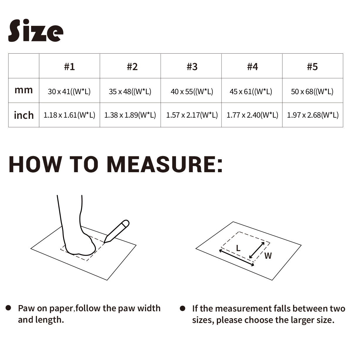 CityWalk paw measurement guide and size chart