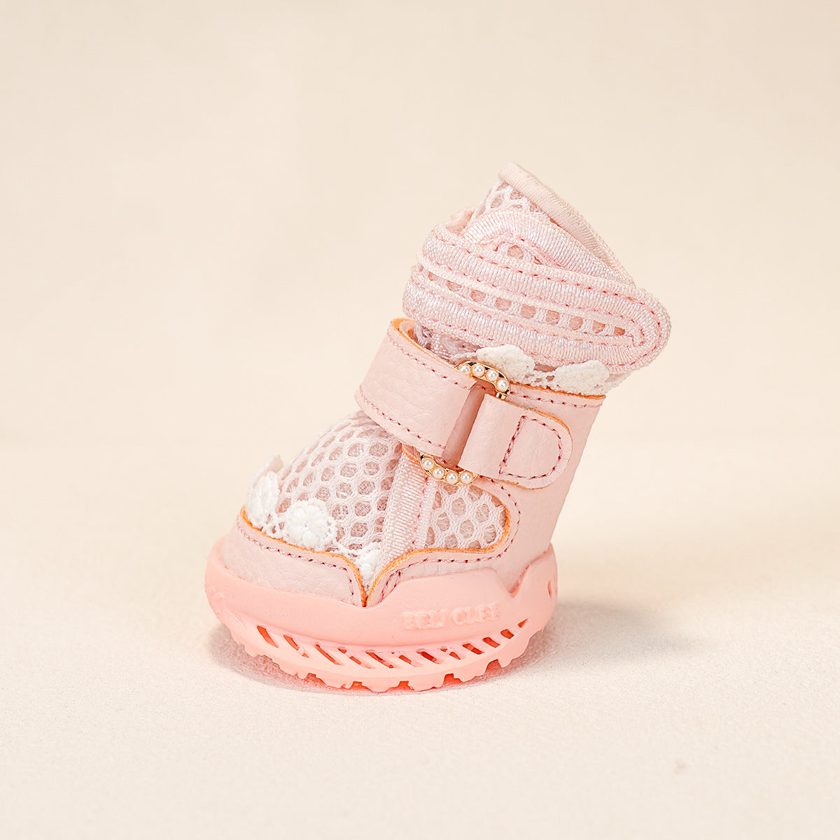 Pearl Pink Ballet dog shoe fastening detail