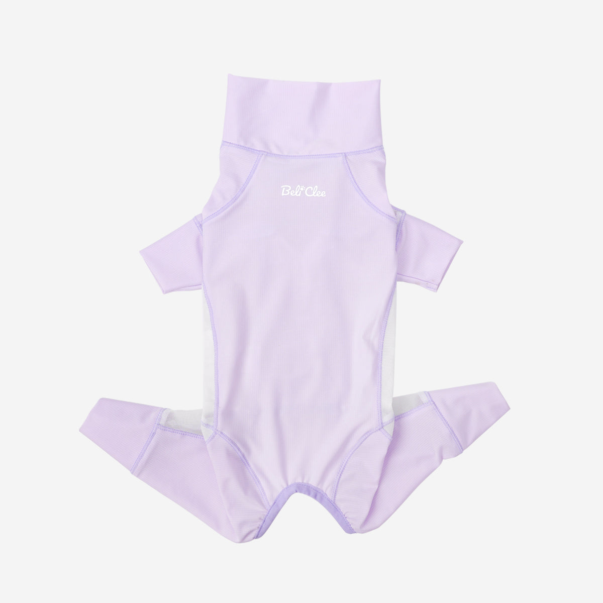 Lavender mesh four-leg jumpsuit laid flat