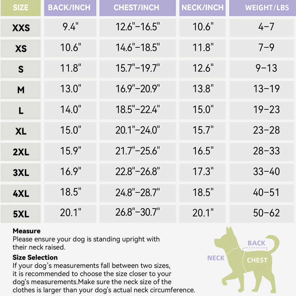 Mesh jumpsuit measurement and size chart