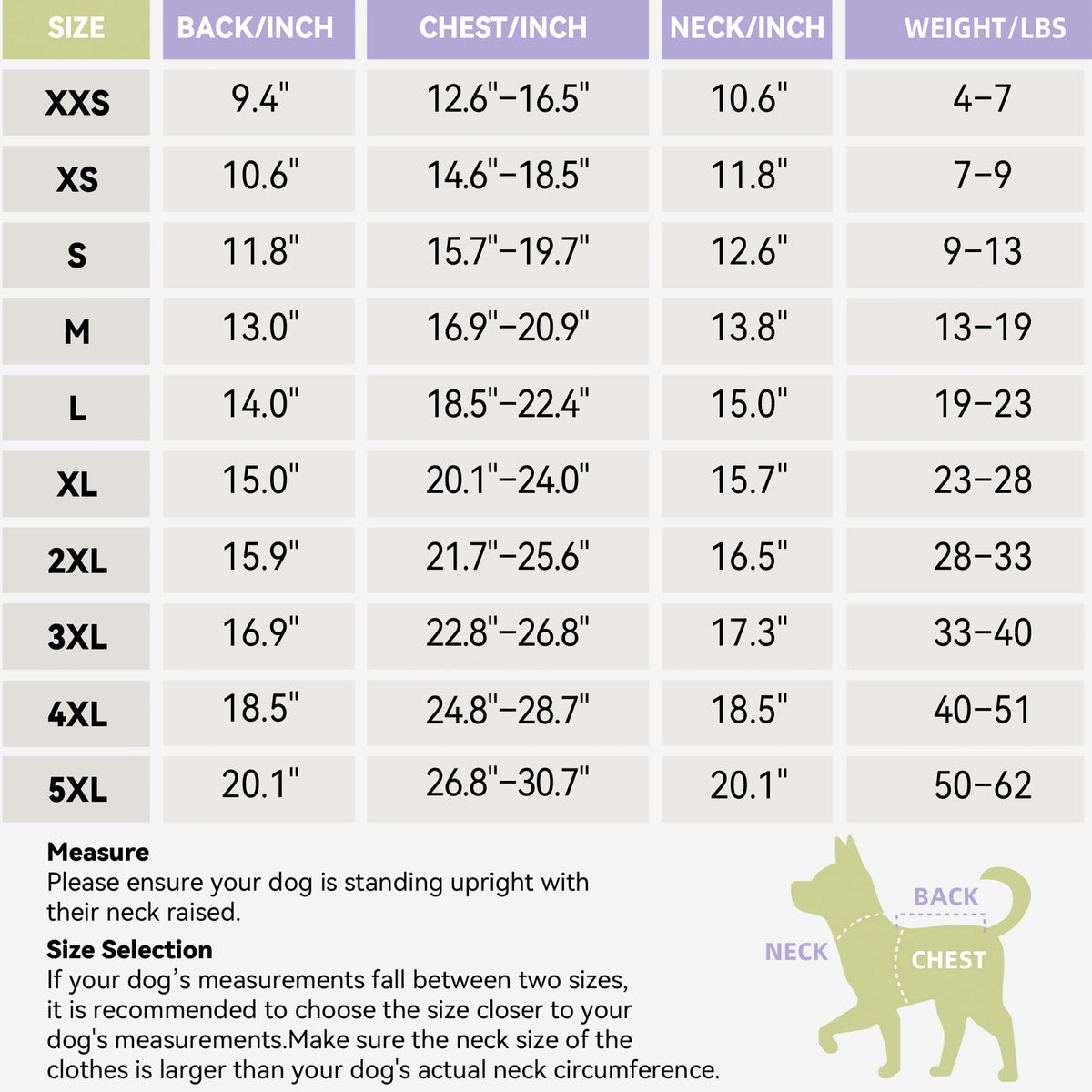 Mesh jumpsuit measurement and size chart