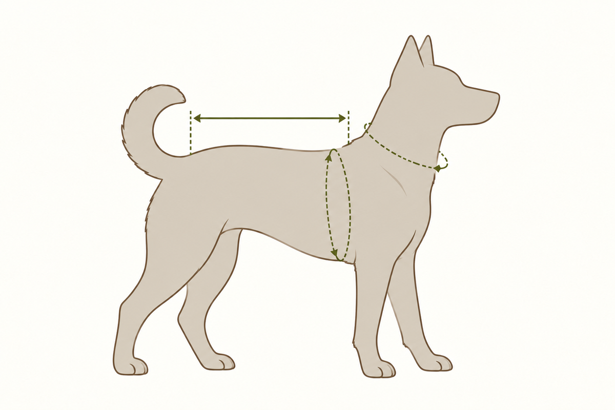 Mesure du tour de cou, du tour de poitrine et de la longueur du dos du chien debout