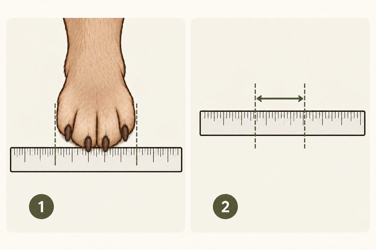 Mesure de la largeur de la patte à son point le plus large avec une règle horizontale